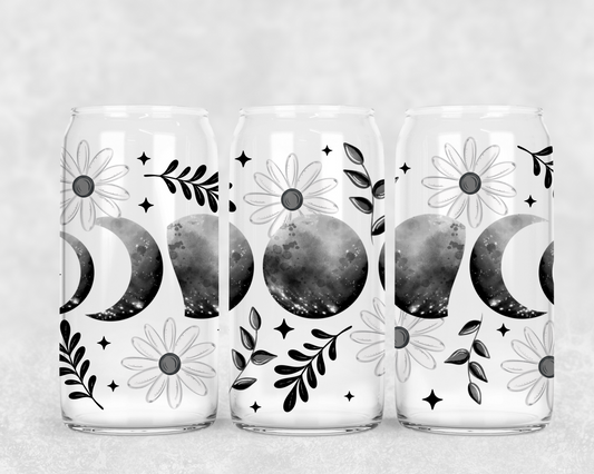 16oz Frosted can glass- Cottagecore moons