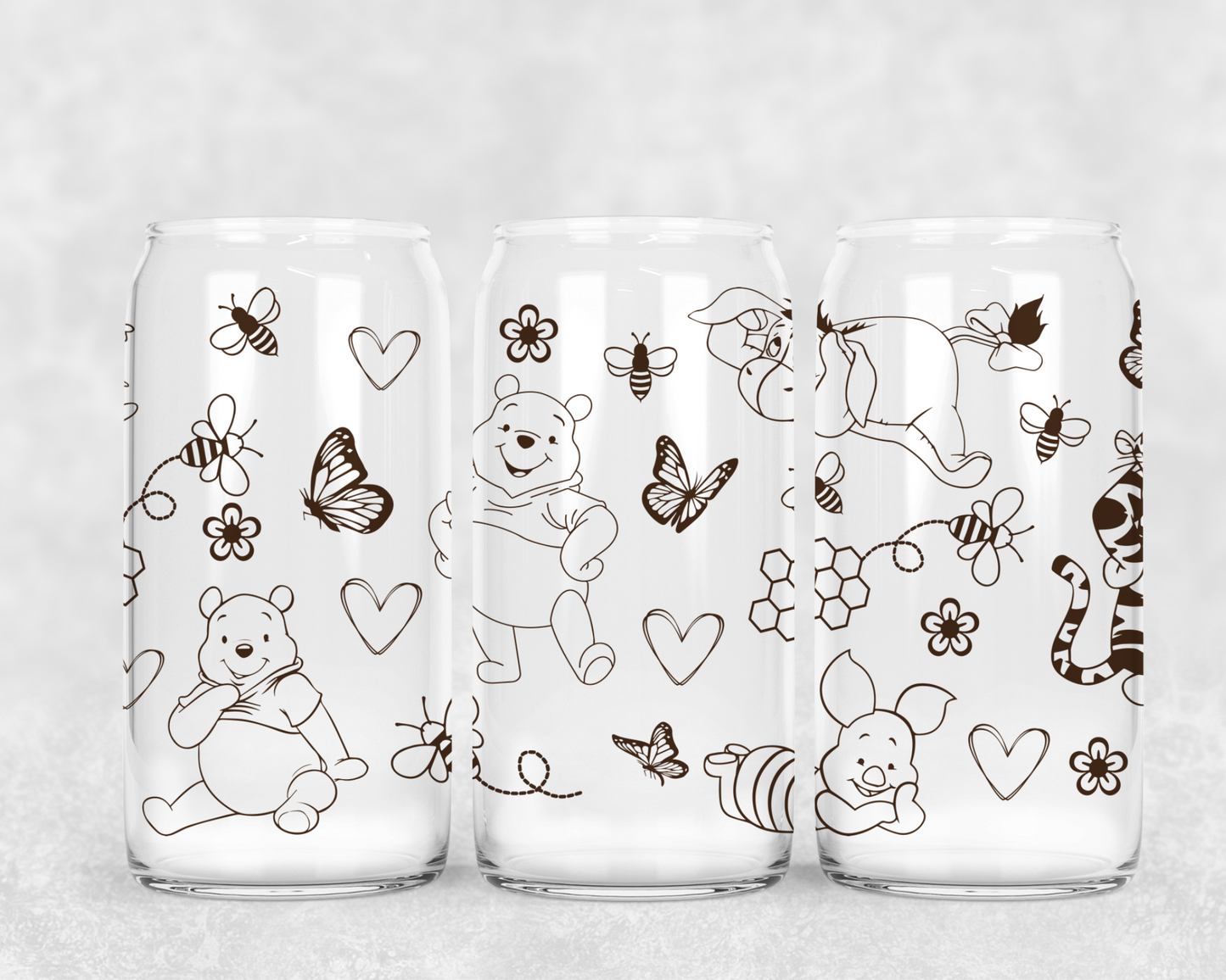 16oz Frosted can glass- Line art characters