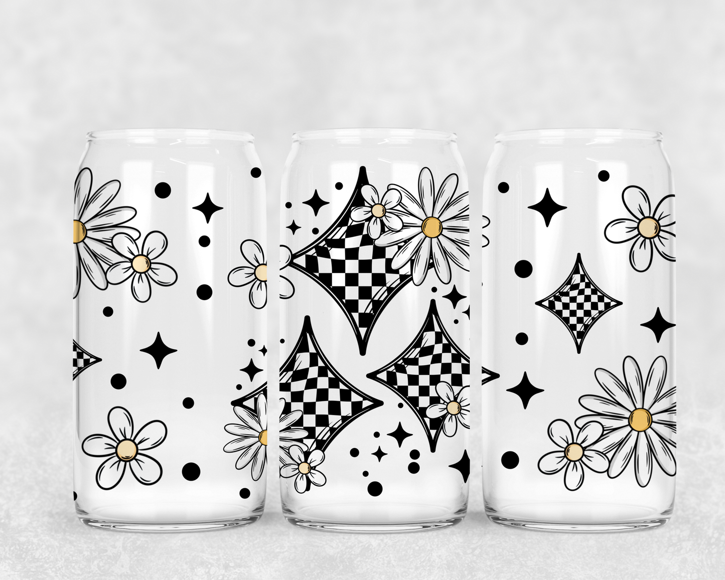 16oz Frosted can glass- Checker doodles