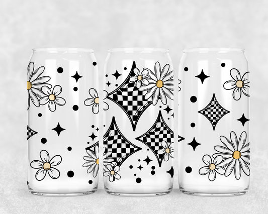 16oz Frosted can glass- Checker doodles