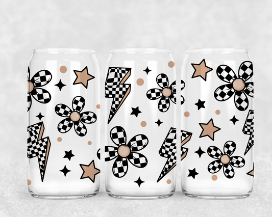 16oz Frosted can glass- Checker doodles 2