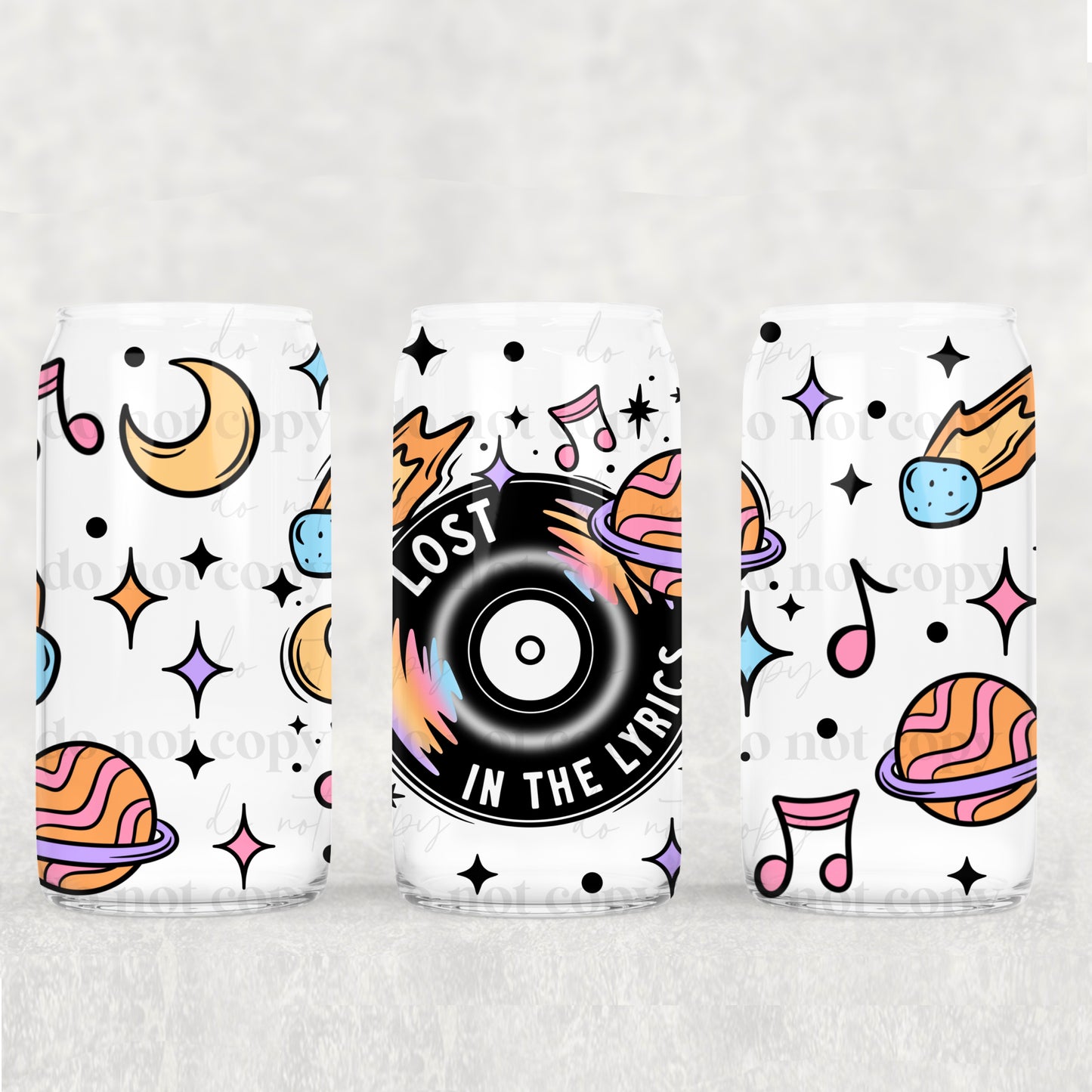 16oz Frosted can glass- Lost in the music