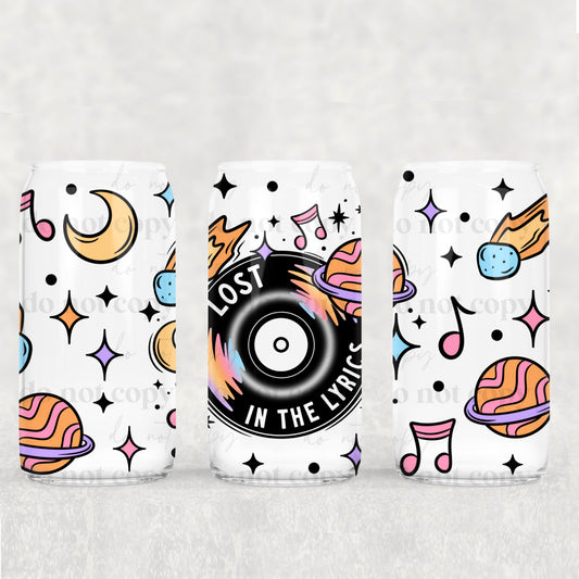 16oz Frosted can glass- Lost in the music