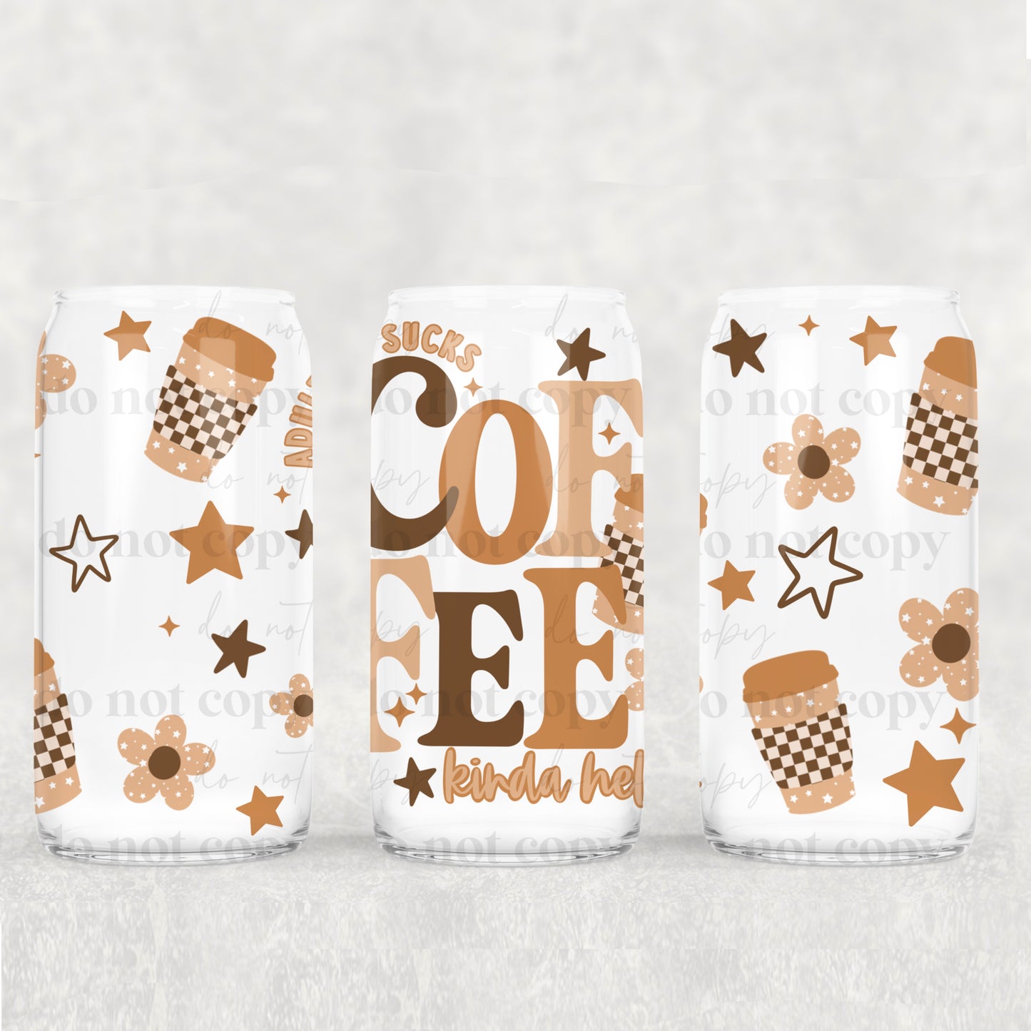 16oz Frosted can glass- Coffee kinder helps
