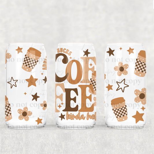16oz Frosted can glass- Coffee kinder helps