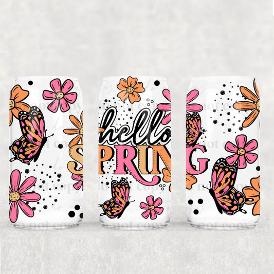 16oz Frosted can glass- Hello Spring