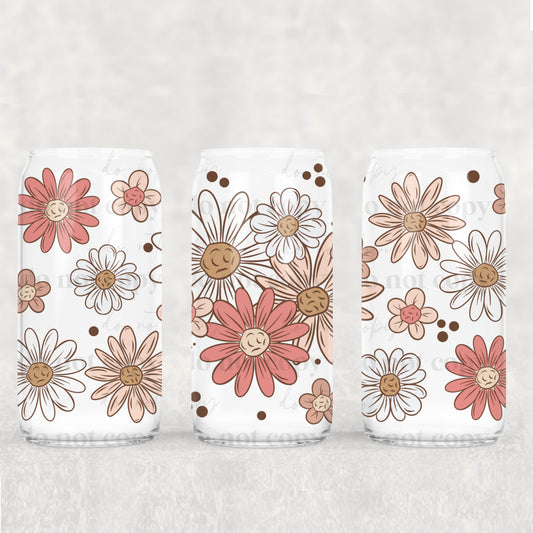 16oz Frosted can glass- Spring florals