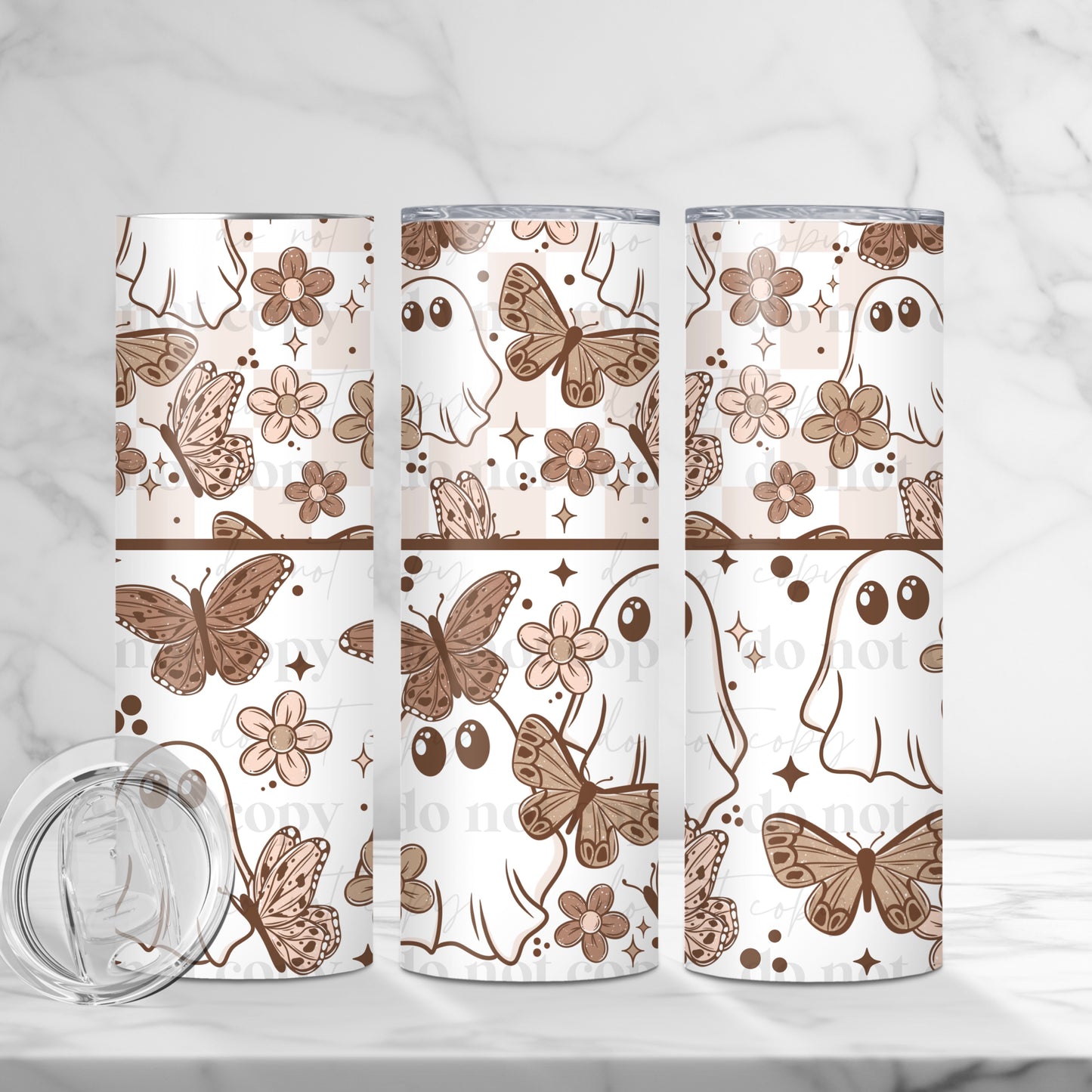 20oz Tumbler- Neutral ghostie flowers