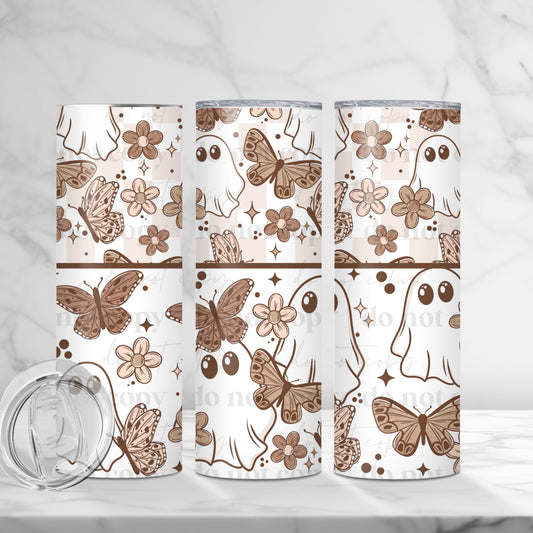 20oz Tumbler- Neutral ghostie flowers
