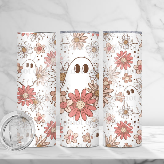 20oz Tumbler- Neutral ghostie flowers 2