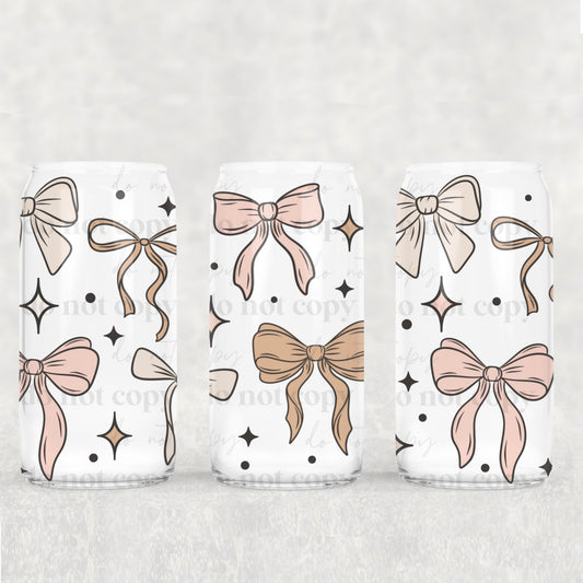 16oz Frosted can glass- Soft bows