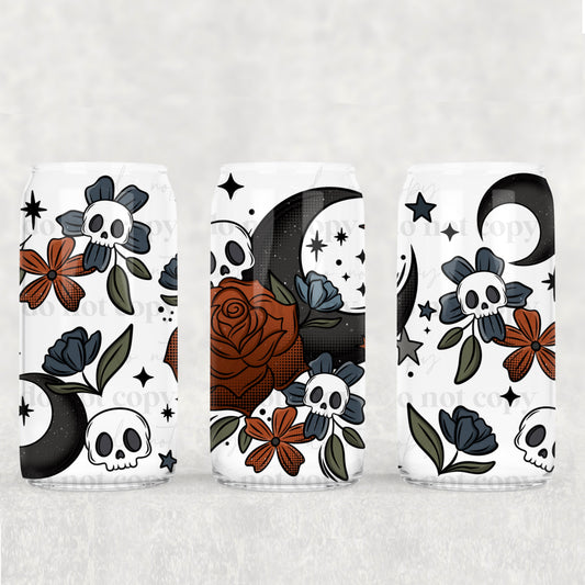 16oz Frosted can glass- Floral moon