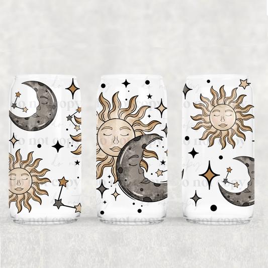 16oz Frosted can glass- Sun & moon