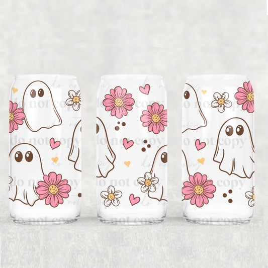 16oz Frosted can glass- Spring ghostie