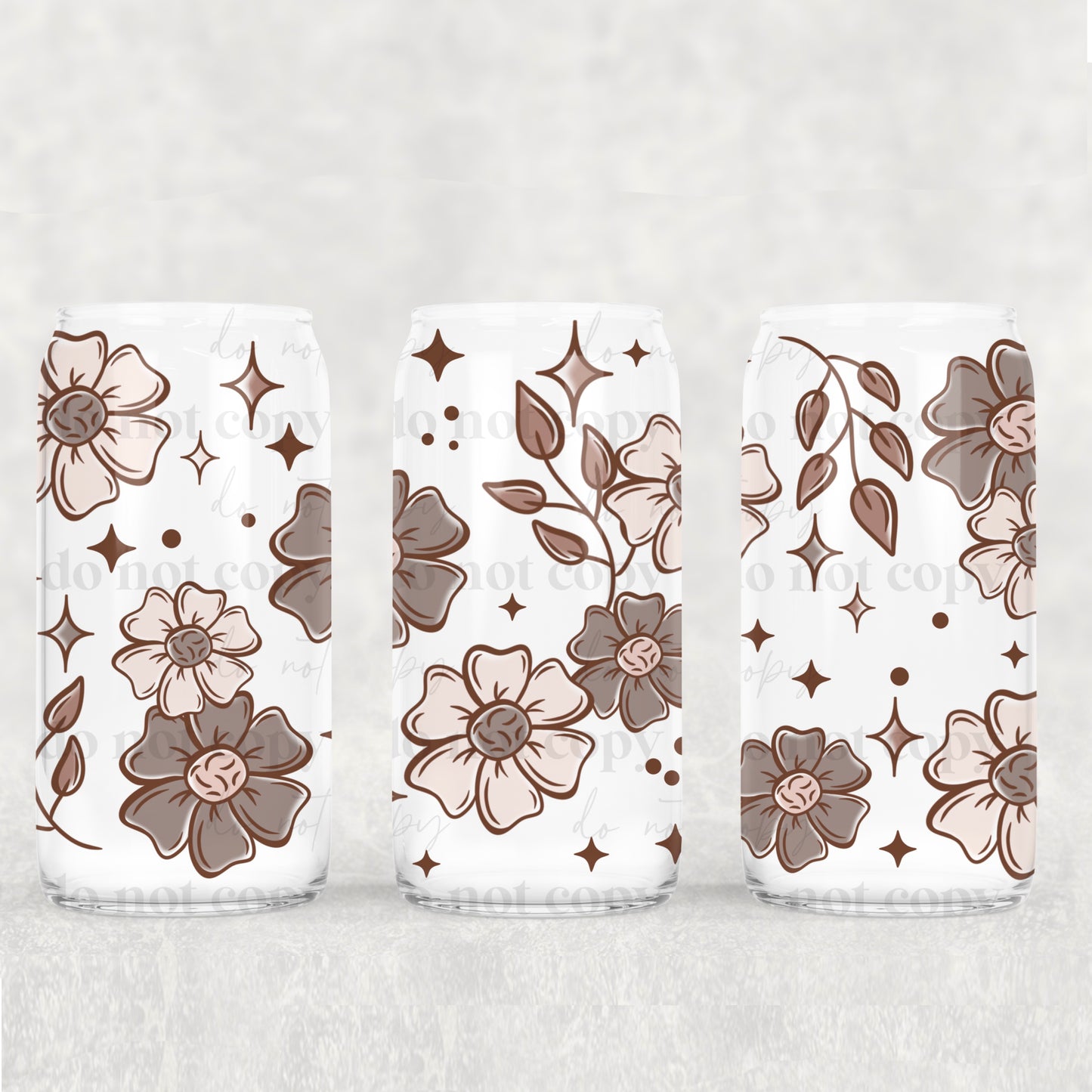 16oz Frosted can glass- Soft florals