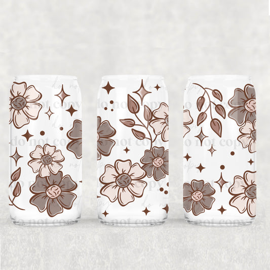 16oz Frosted can glass- Soft florals