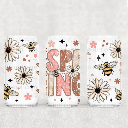 16oz Frosted can glass- Spring