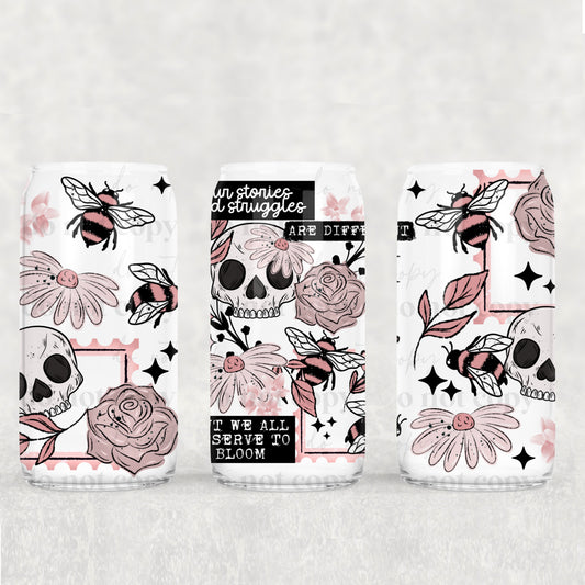 16oz Frosted can glass- Our stories