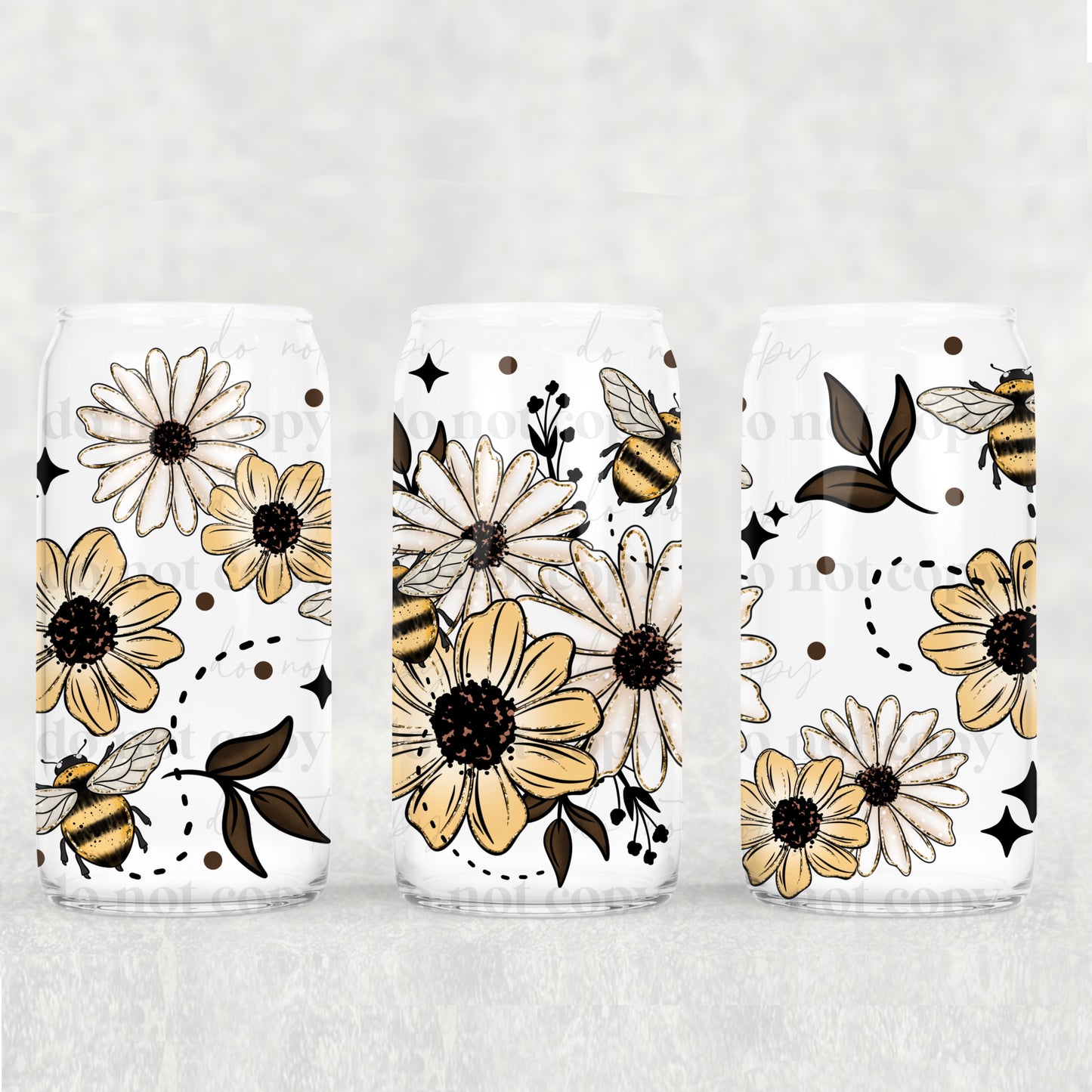 16oz Frosted can glass- Floral Bees