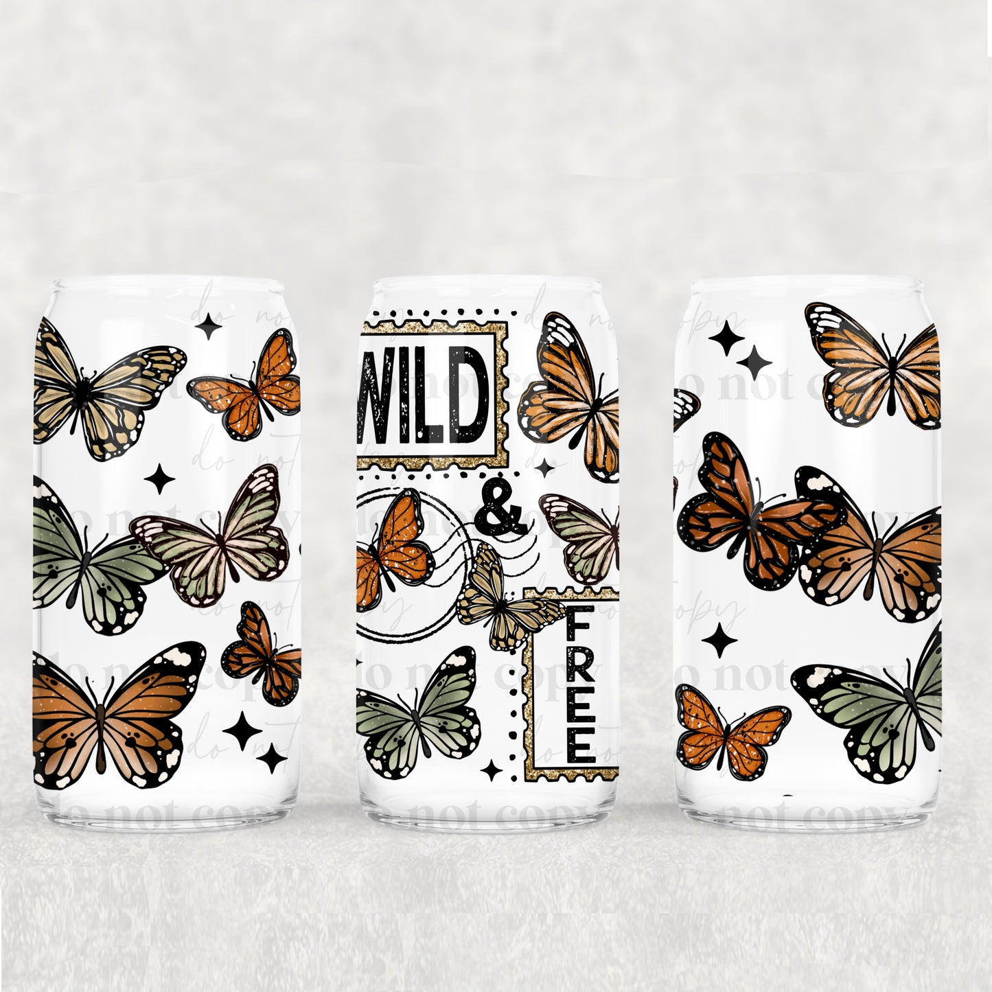 16oz Frosted can glass- Wild & free