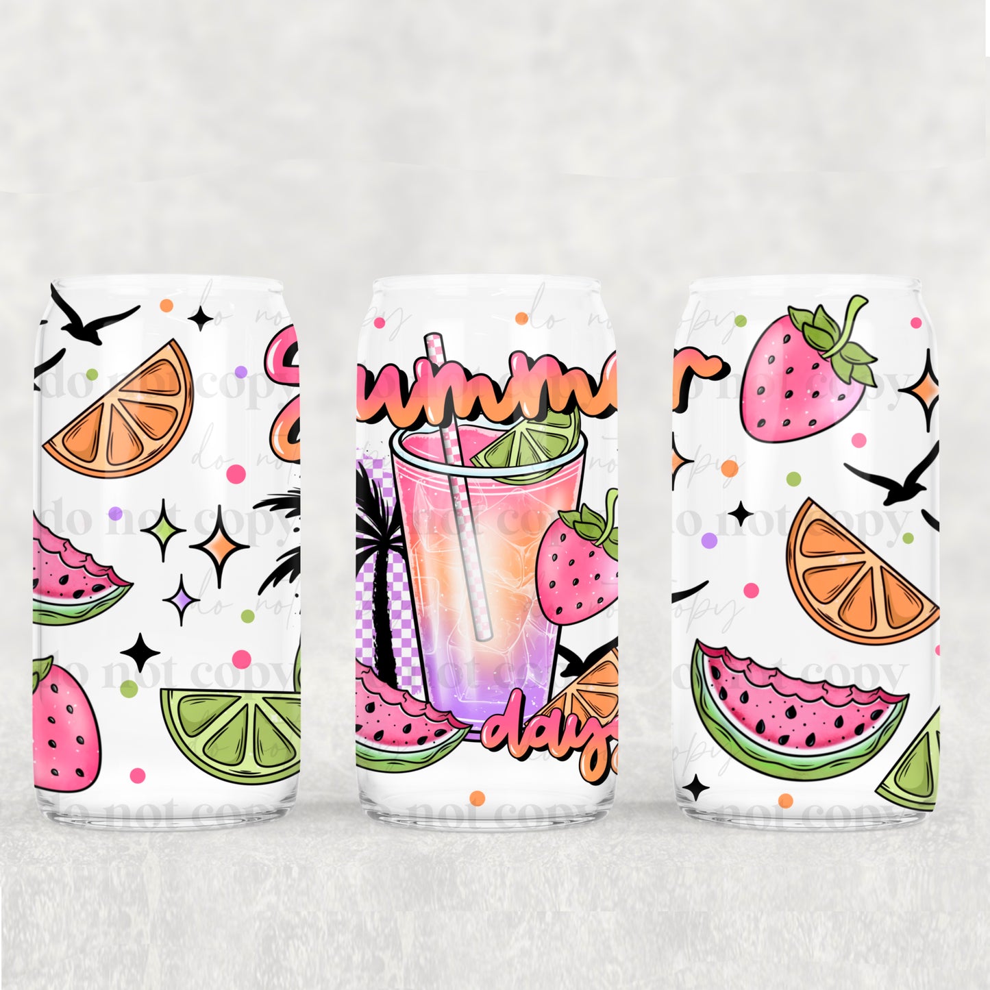 16oz Frosted can glass- Summer days