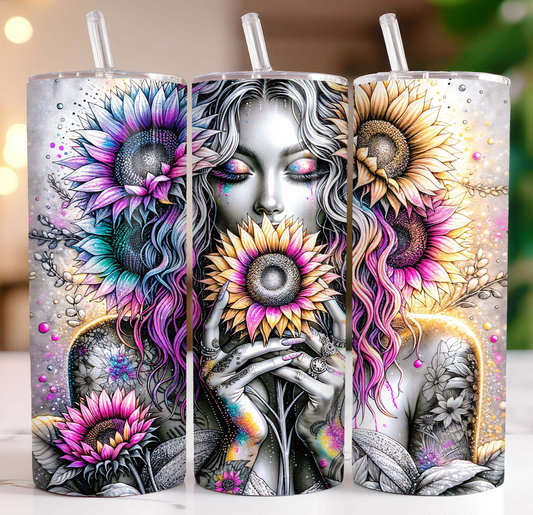 20oz Tumbler- Boho sunflower girl