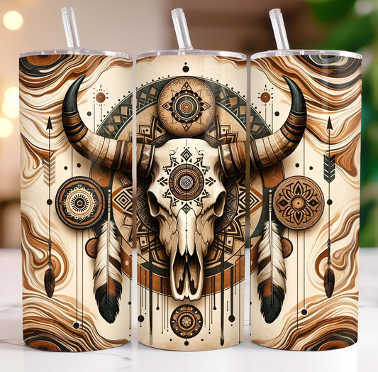 20oz Tumbler- Boho Bull skull