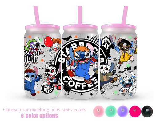 16oz Frosted can glass- Scary Coffee
