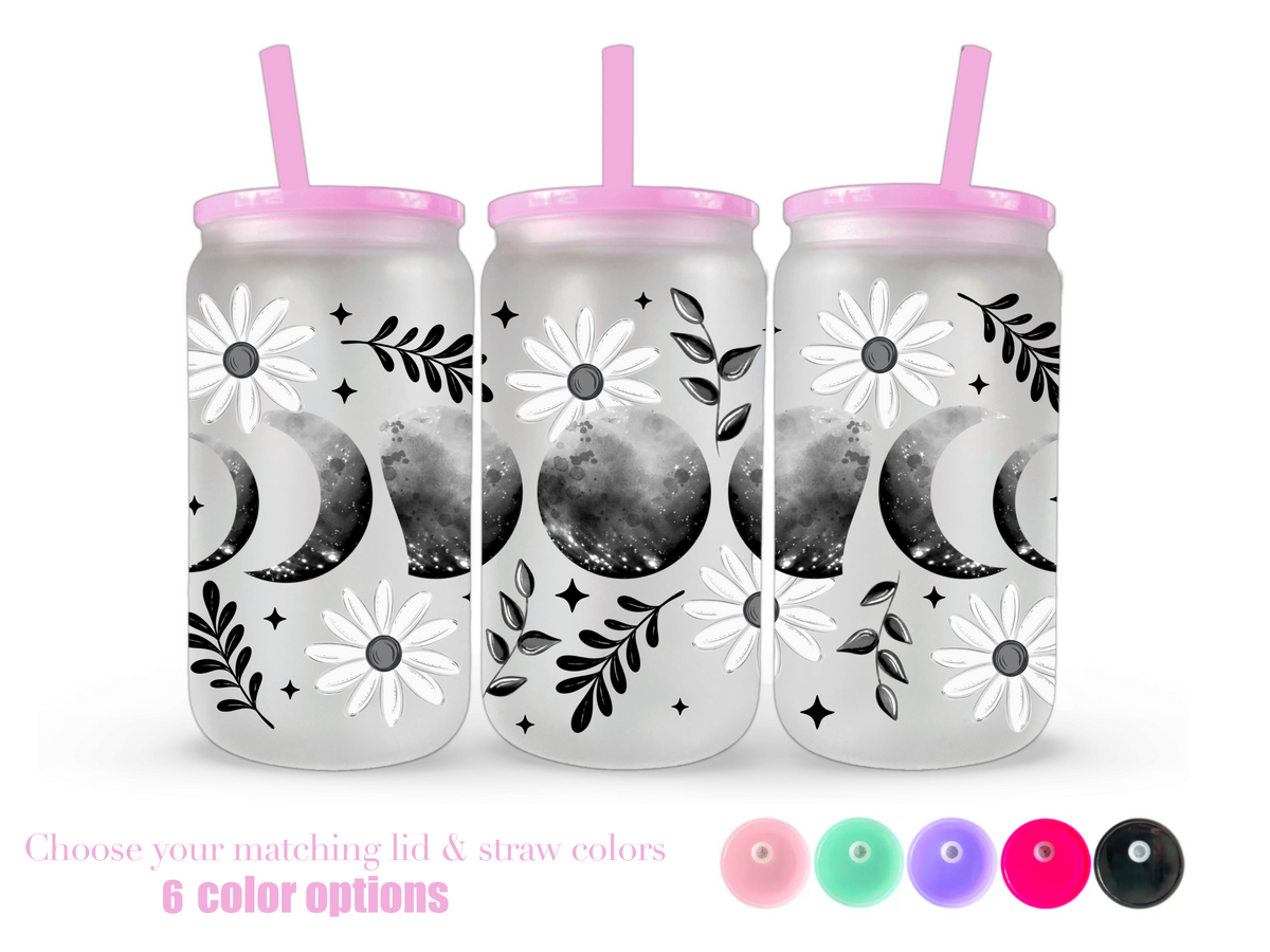 16oz Frosted can glass- Cottagecore moons