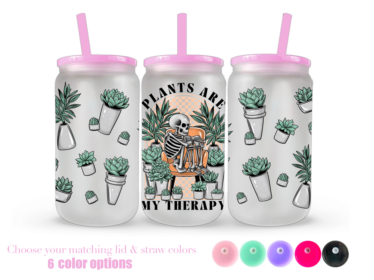 16oz Frosted can glass- Plants are my therapy