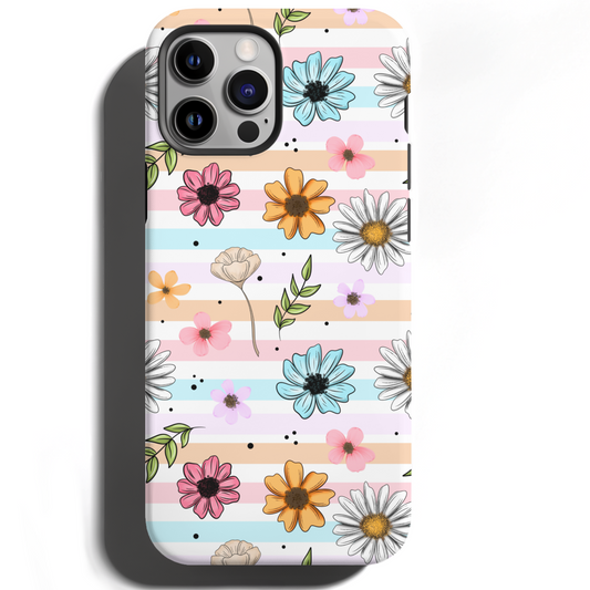 MagSafe Tough Phone case - Stripe spring florals
