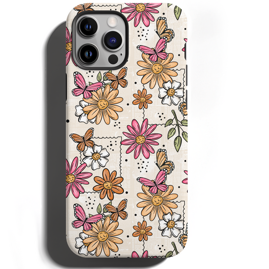 MagSafe Tough Phone case - Pink spring floral stamps
