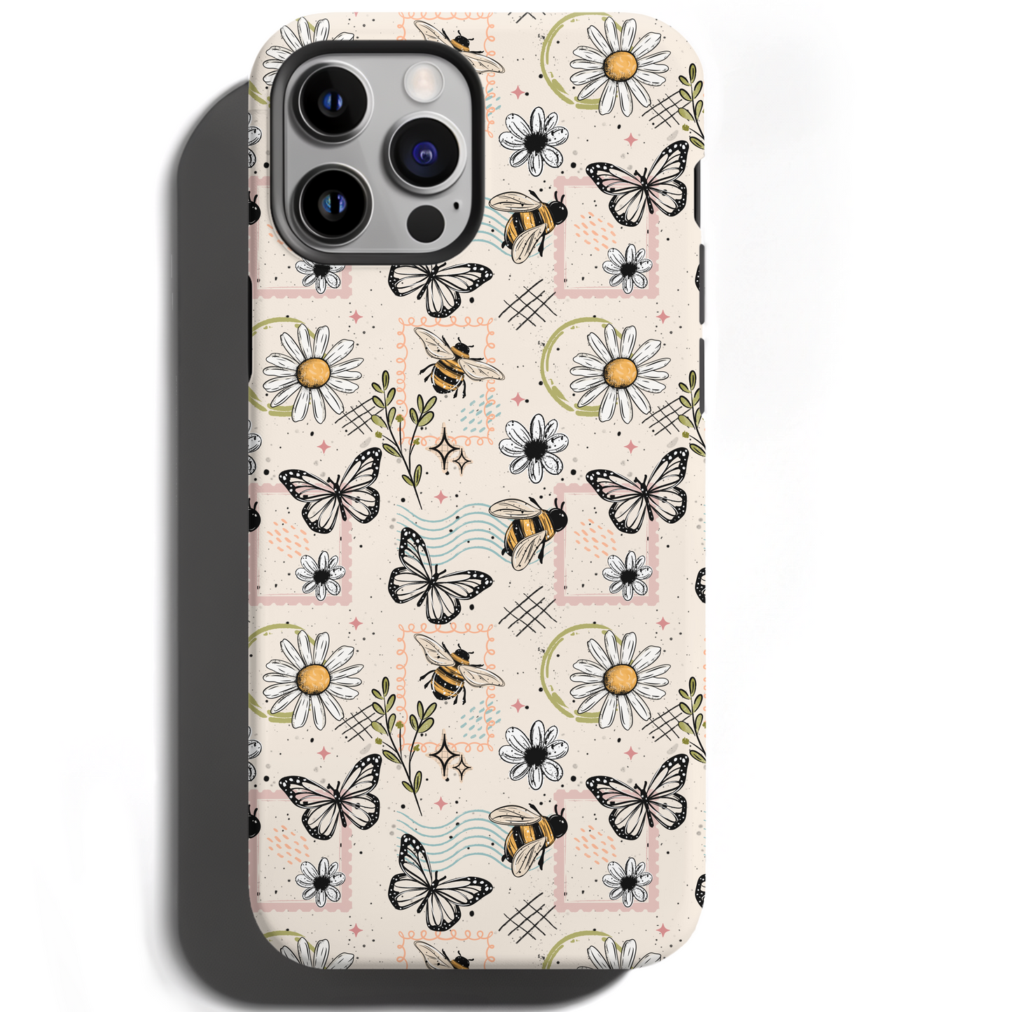MagSafe Tough Phone case - Floral butterfly stamps