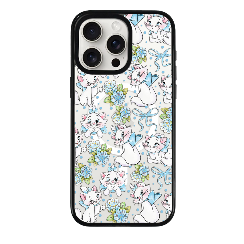 Clear MagSafe Phone case- Floral BLUE cats
