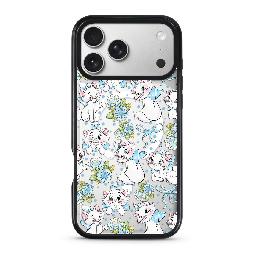 Clear MagSafe Phone case- Floral BLUE cats