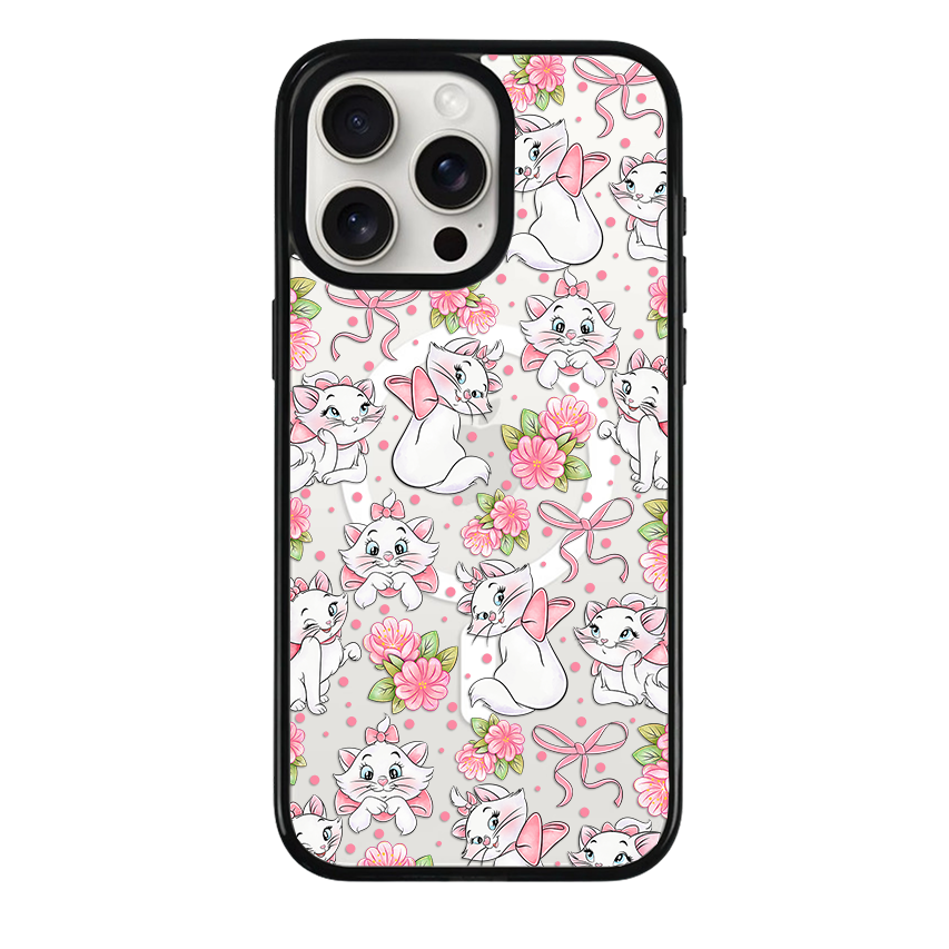Clear MagSafe Phone case- Floral pink cats