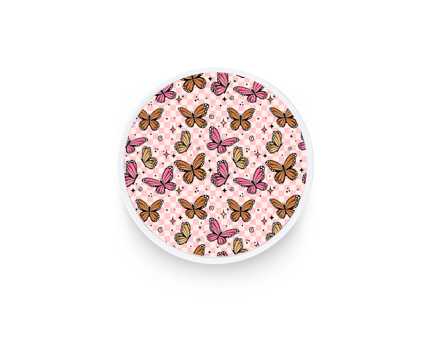 Phone grip- Pink checker butterflies2