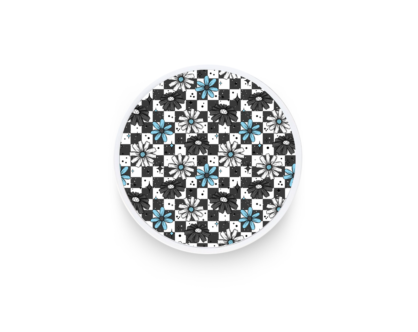 Phone grip- Blue/Grey checker print florals