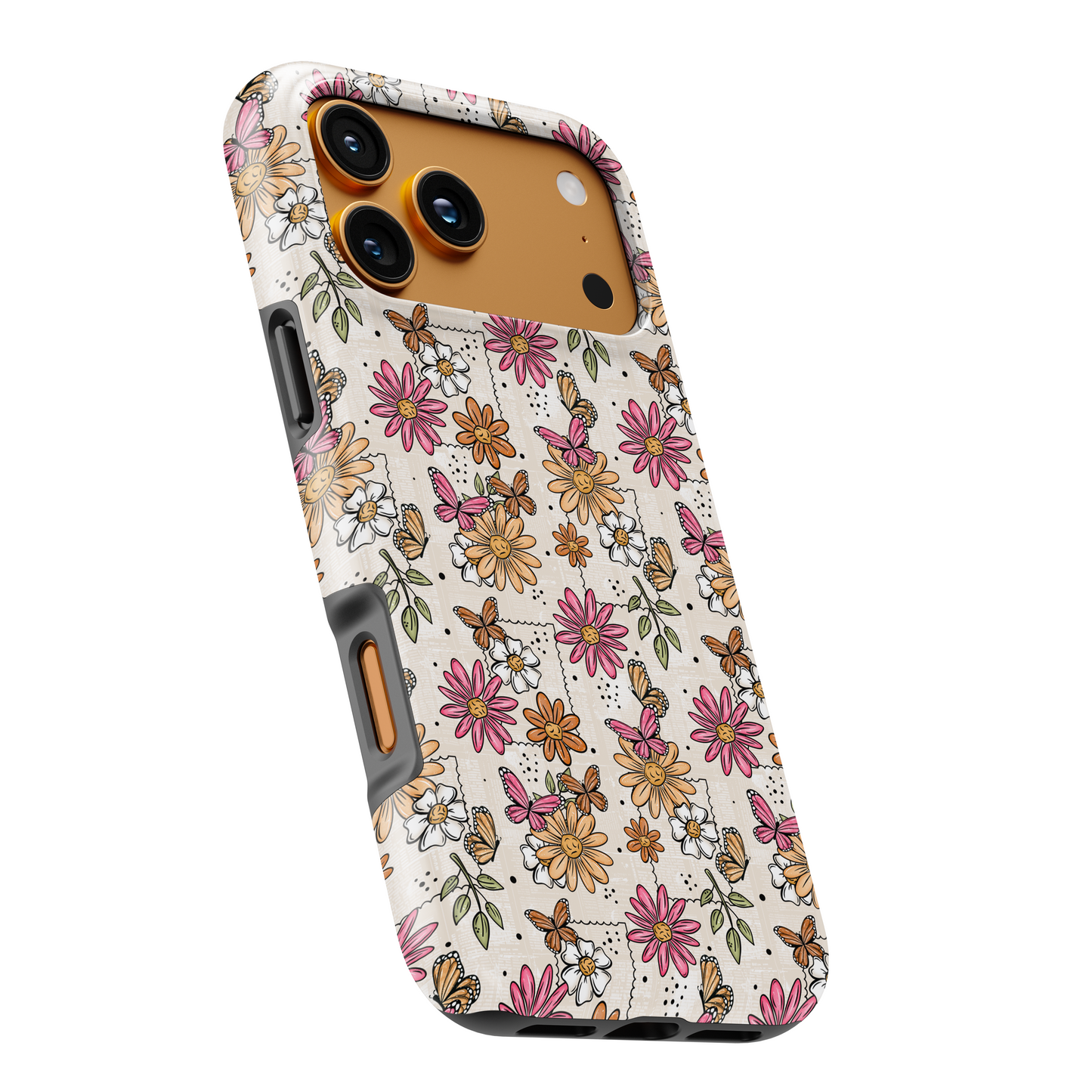 MagSafe Tough Phone case - Pink spring floral stamps