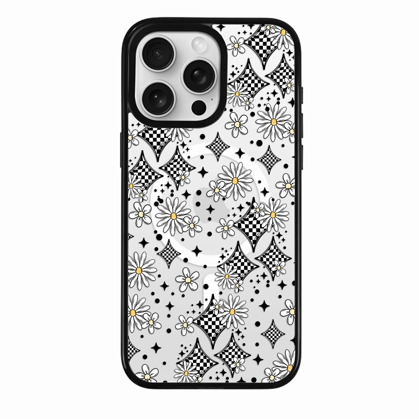 Clear MagSafe Phone case- Checker floral stars