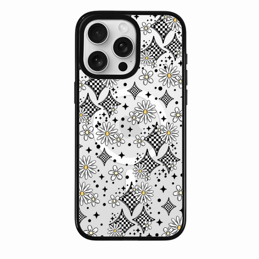 Clear MagSafe Phone case- Checker floral stars