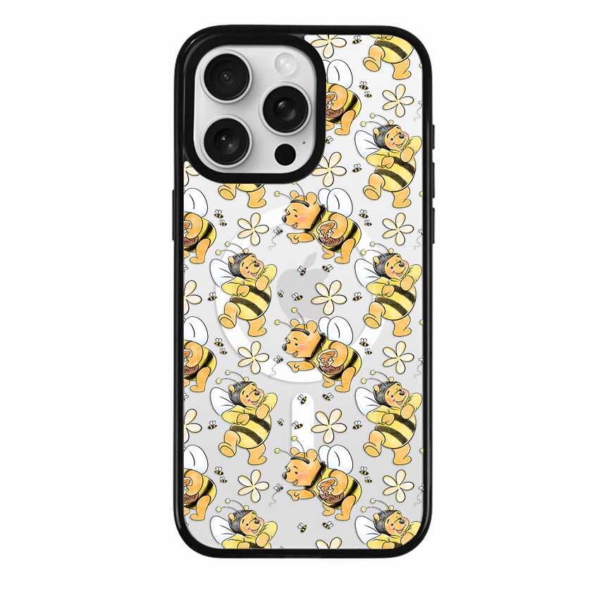 Clear MagSafe Phone case- Black and yellow bear bee's