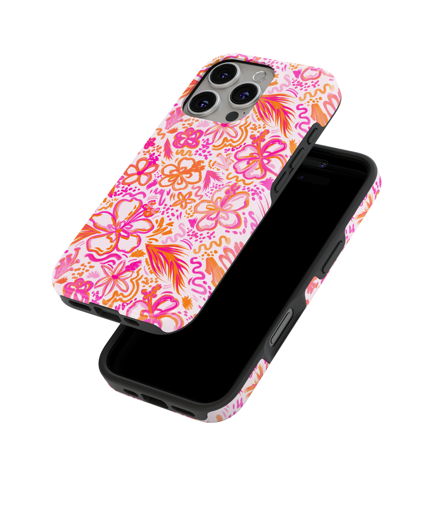 MagSafe Tough Phone case - Pink and orange beach florals