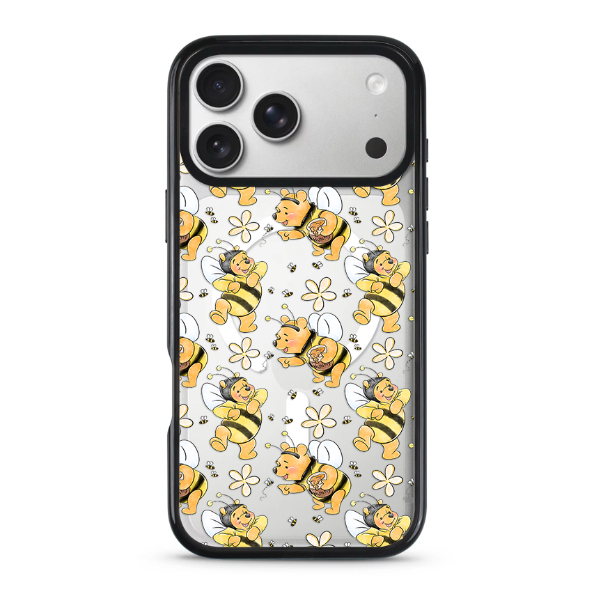 Clear MagSafe Phone case- Black and yellow bear bee's