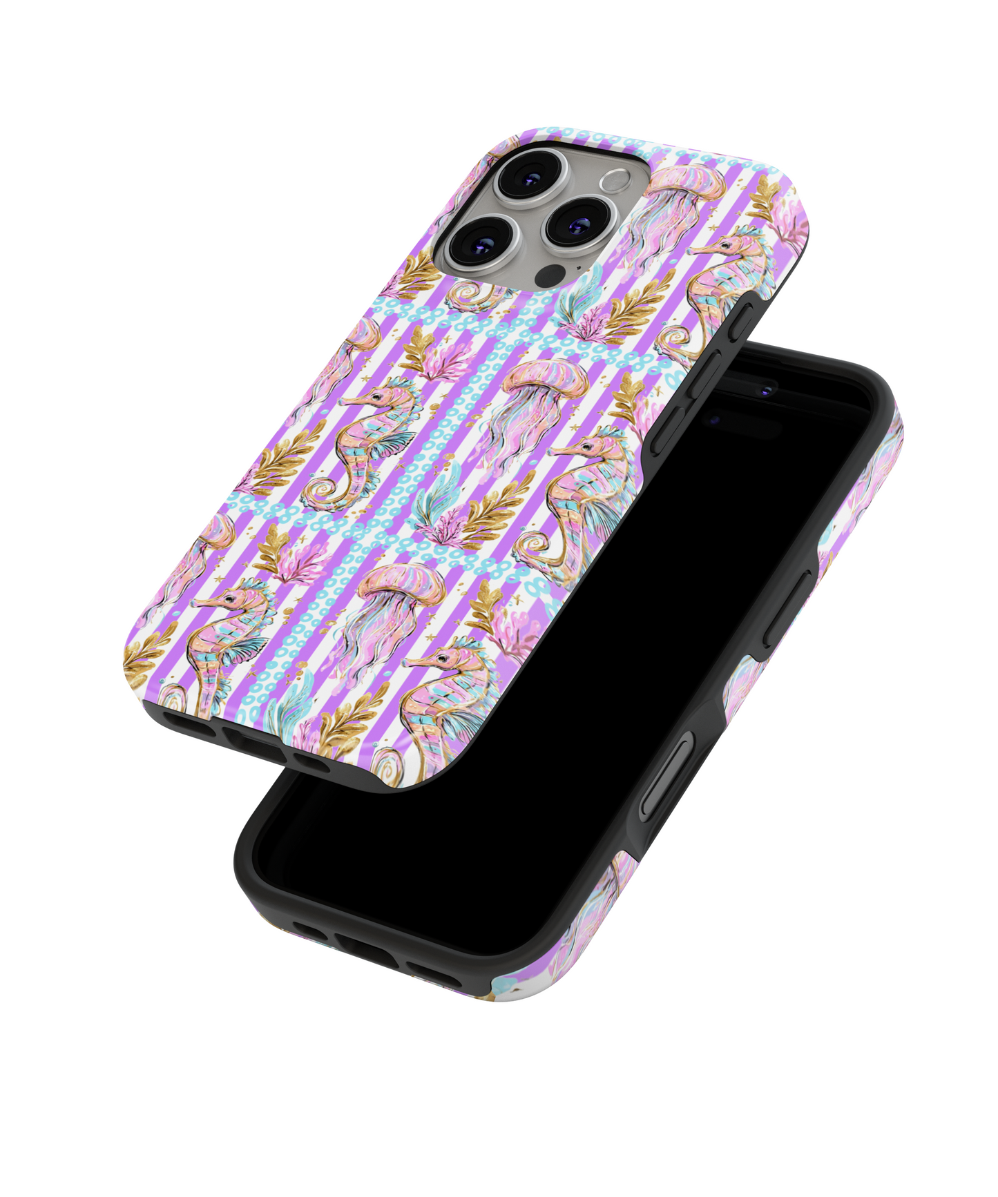 MagSafe Tough Phone case - Pastel cute seahorse & Jellyfish