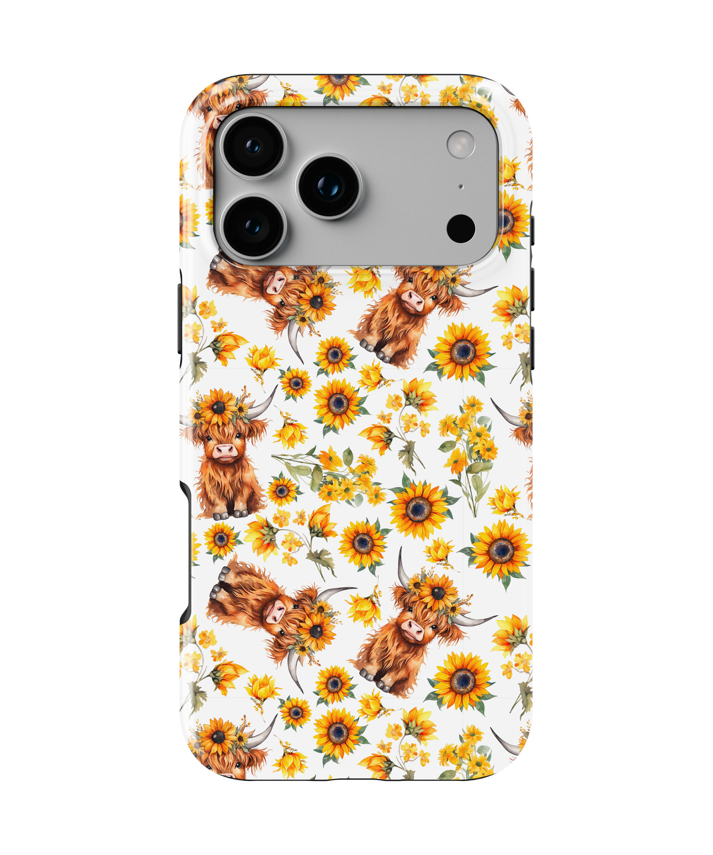 MagSafe Tough Phone case - Yellow sunflower highland cow