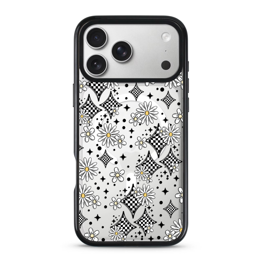 Clear MagSafe Phone case- Checker floral stars