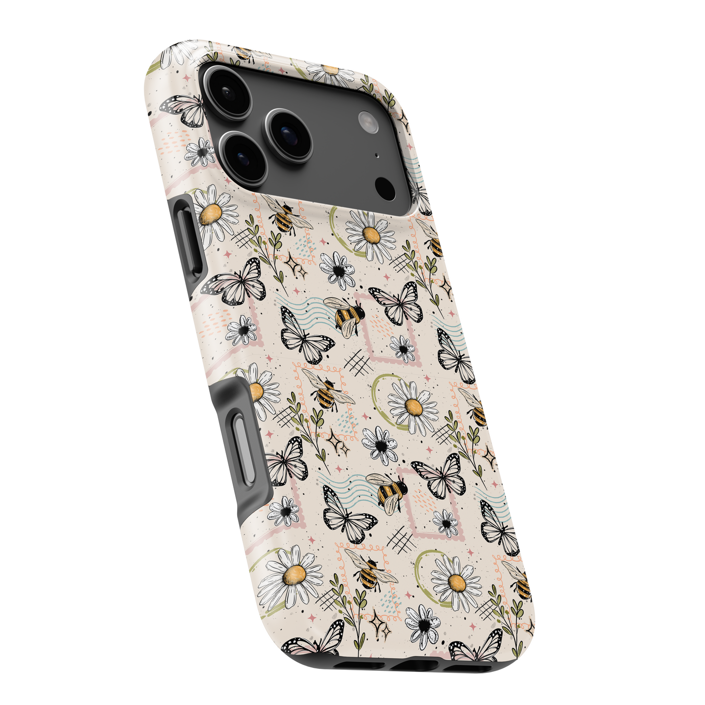 MagSafe Tough Phone case - Floral butterfly stamps